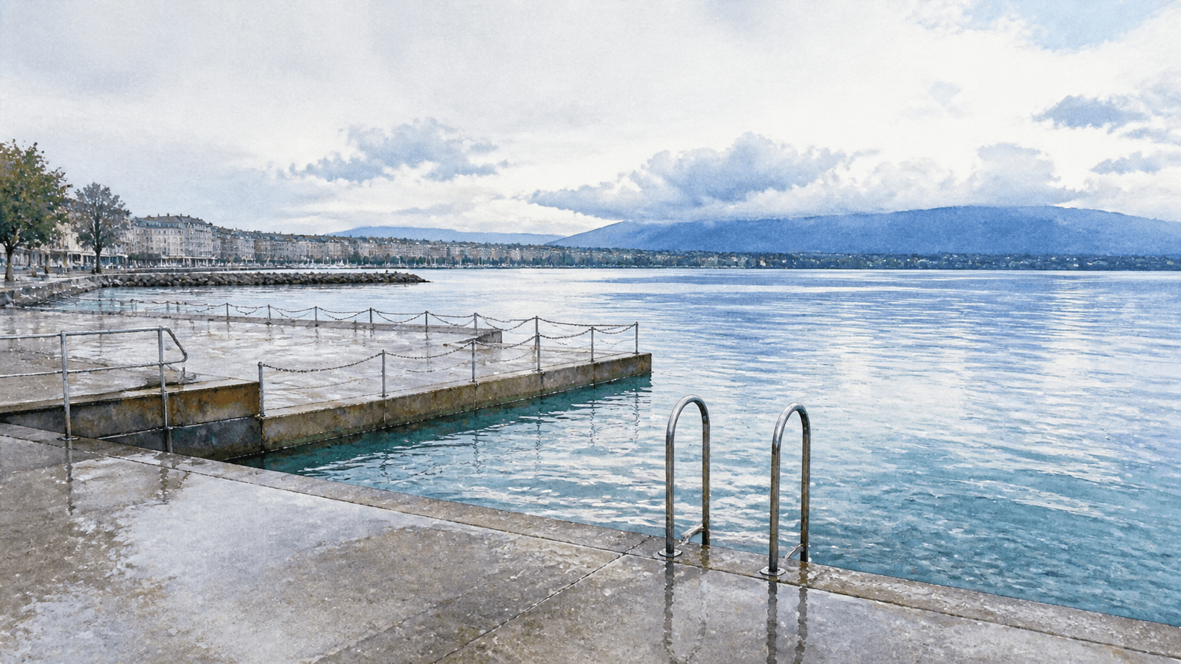 Ruhiger Blick auf die Bains des Pâquis und den Genfersee