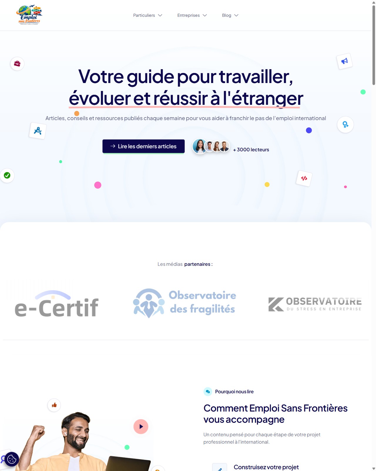 Page d'accueil du site Emploi Sans Frontières.